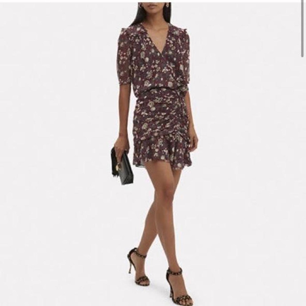 Veronica Beard Dakota Bordeaux Floral Silk Ruched Mini Dress Size 0